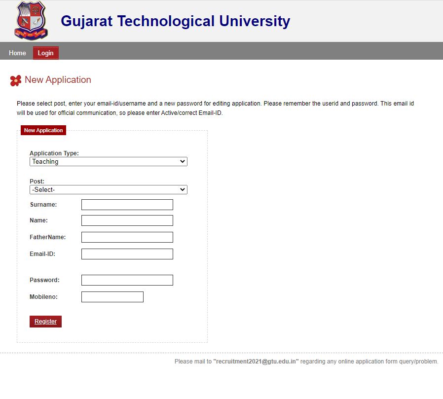 Register Here for the apply for the GTU Teaching Posts