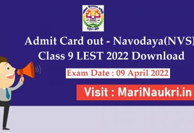 Admit Card out - Navodaya(NVS) Class 9 LEST 2022 Download
