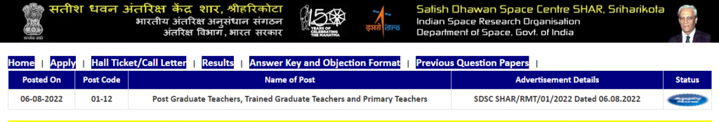 Teachers Recruitment in ISRO 2022